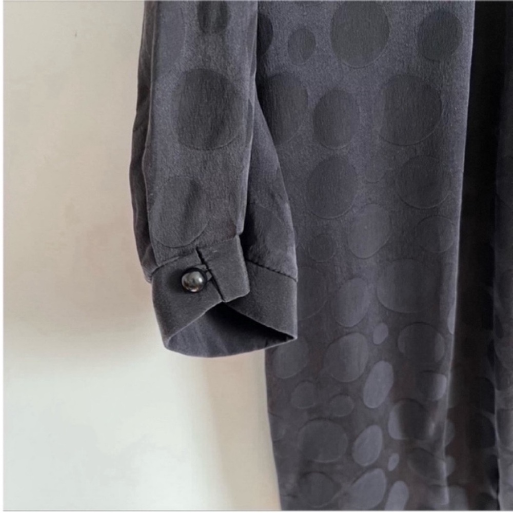 Sally Tseng blouse black circle print dots pleated silk open back - Picture 3 of 8